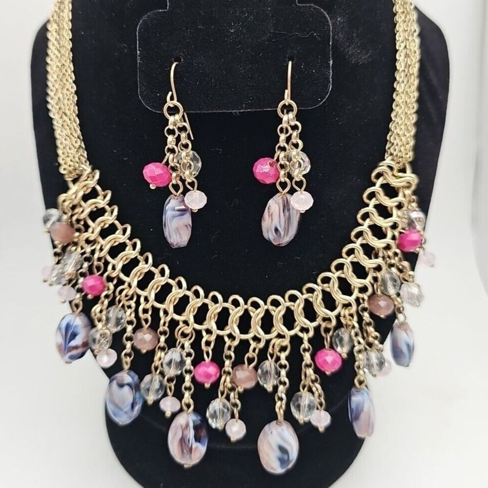 Vintage Boho Beaded Necklace And Earrings Set Faceted Beads